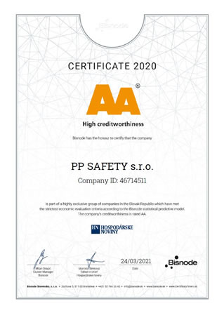 Certifikát dôveryhodnosti 2021 ENG